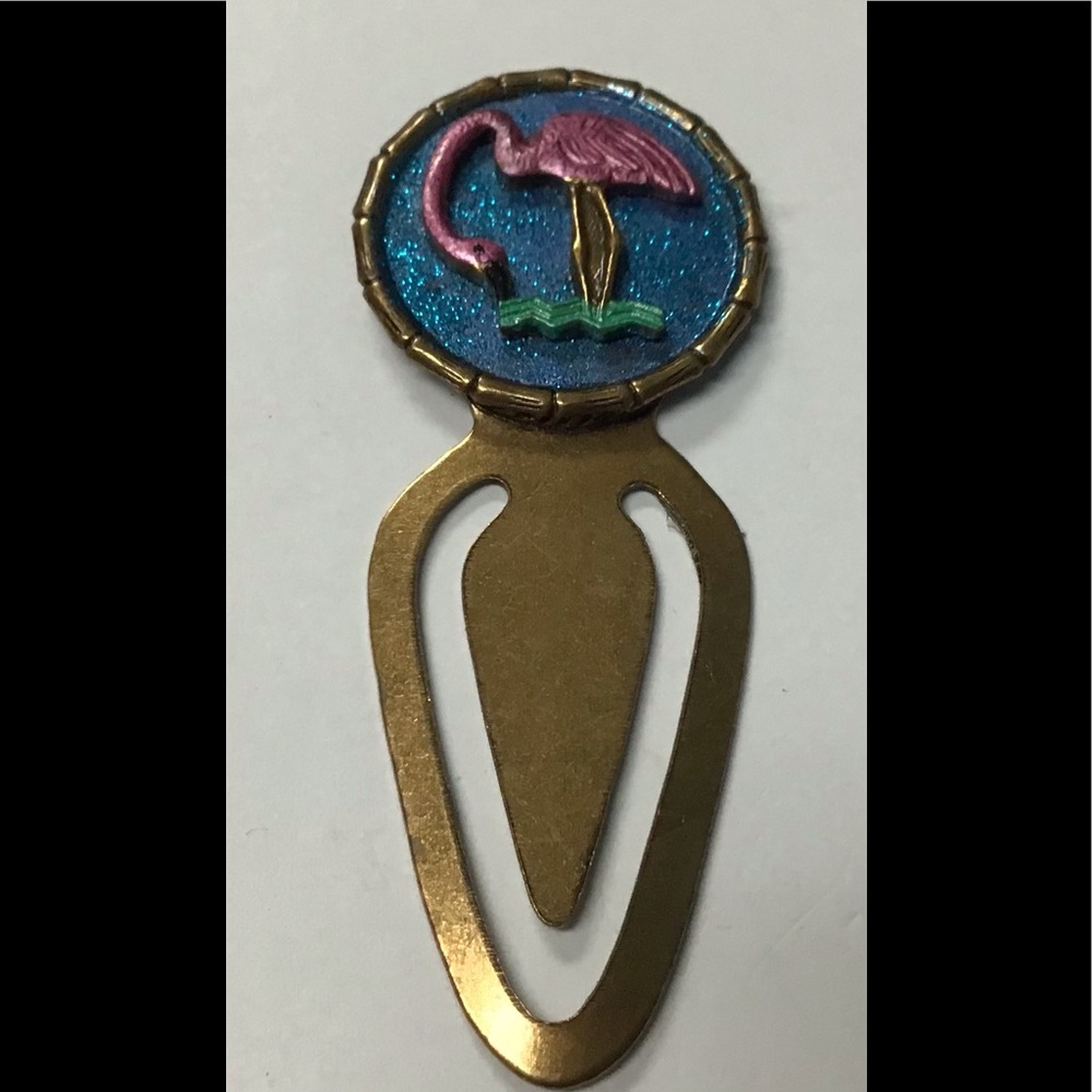 Flamingo painted brass book mark